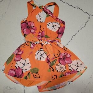 Floral Orange Halter Dress